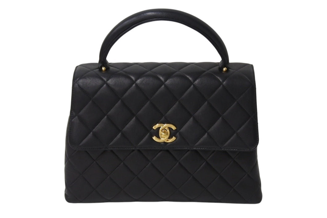 極美品 CHANEL シャネル ケリー型 マトラッセ ハンドバッグ スモール 4番台 ラムレザー ブラック ゴールド金具 中古 4c070194