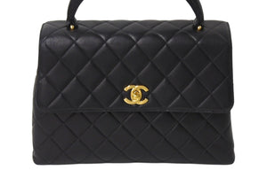 極美品 CHANEL シャネル ケリー型 マトラッセ ハンドバッグ スモール 4番台 ラムレザー ブラック ゴールド金具 中古 4c070194