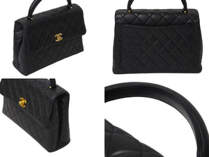 極美品 CHANEL シャネル ケリー型 マトラッセ ハンドバッグ スモール 4番台 ラムレザー ブラック ゴールド金具 中古 4c070194