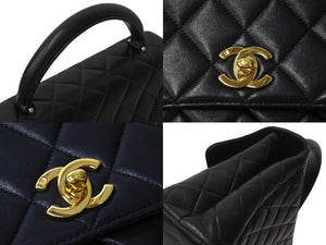 極美品 CHANEL シャネル ケリー型 マトラッセ ハンドバッグ スモール 4番台 ラムレザー ブラック ゴールド金具 中古 4c070194