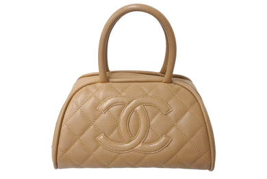 極美品 CHANEL シャネル マトラッセ ハンドバッグ ミニボストン型バッグ ココマーク 11番台 キャビアスキン ベージュ 中古 4c07019