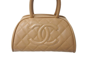 極美品 CHANEL シャネル マトラッセ ハンドバッグ ミニボストン型バッグ ココマーク 11番台 キャビアスキン ベージュ 中古 4c07019