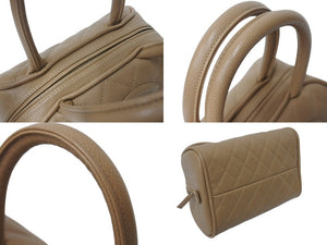 極美品 CHANEL シャネル マトラッセ ハンドバッグ ミニボストン型バッグ ココマーク 11番台 キャビアスキン ベージュ 中古 4c07019