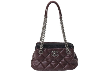 極美品 CHANEL シャネル マトラッセ ココマーク 2way ハンドバッグ チェーンショルダーバッグ 18番台 ワインレッド ブラック 中古 4c070197