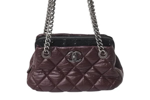 極美品 CHANEL シャネル マトラッセ ココマーク 2way ハンドバッグ チェーンショルダーバッグ 18番台 ワインレッド ブラック 中古 4c070197