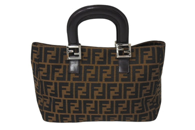 FENDI フェンディ ハンドバッグ ッカズ柄 26693 イタリア製キャンバス レザー ブラウン シルバー金具 美品 中古 4c070200 