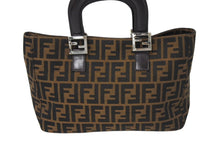 画像をギャラリービューアに読み込む, FENDI フェンディ ハンドバッグ ッカズ柄 26693 イタリア製キャンバス レザー ブラウン シルバー金具 美品 中古 4c070200 