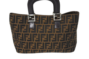 FENDI フェンディ ハンドバッグ ッカズ柄 26693 イタリア製キャンバス レザー ブラウン シルバー金具 美品 中古 4c070200 