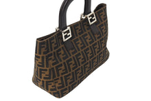 画像をギャラリービューアに読み込む, FENDI フェンディ ハンドバッグ ッカズ柄 26693 イタリア製キャンバス レザー ブラウン シルバー金具 美品 中古 4c070200 