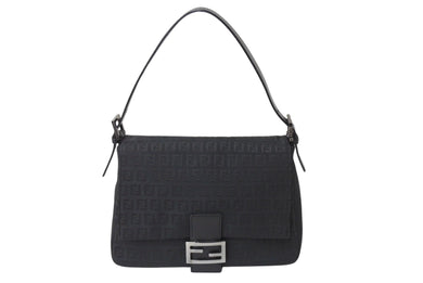 FENDI フェンディ ズッキーノ マンマバケット ハンドバッグ ワンショルダー キャンバス レザー ブラック ズッカ 8BR001 美品 中古 4c070209 