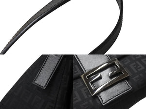 FENDI フェンディ ズッキーノ マンマバケット ハンドバッグ ワンショルダー キャンバス レザー ブラック ズッカ 8BR001 美品 中古 4c070209 