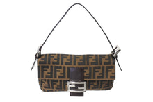 画像をギャラリービューアに読み込む, FENDI フェンディ マンマバケット ワンショルダーバッグ ズッカ柄 コットンキャンバス レザー シルバー金具 ブラウン 美品 中古 4c070210 