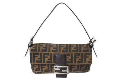 FENDI フェンディ マンマバケット ワンショルダーバッグ ズッカ柄 コットンキャンバス レザー シルバー金具 ブラウン 美品 中古 4c070210