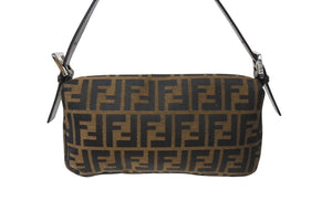 FENDI フェンディ マンマバケット ワンショルダーバッグ ズッカ柄 コットンキャンバス レザー シルバー金具 ブラウン 美品 中古 4c070210 