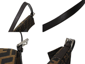 FENDI フェンディ マンマバケット ワンショルダーバッグ ズッカ柄 コットンキャンバス レザー シルバー金具 ブラウン 美品 中古 4c070210 