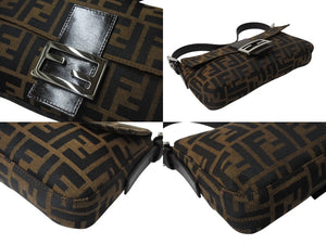 FENDI フェンディ マンマバケット ワンショルダーバッグ ズッカ柄 コットンキャンバス レザー シルバー金具 ブラウン 美品 中古 4c070210 