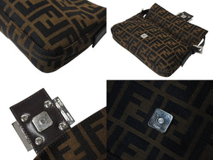 FENDI フェンディ マンマバケット ワンショルダーバッグ ズッカ柄 コットンキャンバス レザー シルバー金具 ブラウン 美品 中古 4c070210 