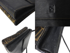 FENDI フェンディ ズッカショルダーバッグ イタリア製キャンバス エピレザー ベージュ ブラック ゴールド金具 美品 中古 4c070212 