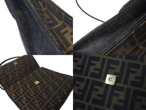 FENDI フェンディ ズッカショルダーバッグ イタリア製キャンバス エピレザー ベージュ ブラック ゴールド金具 美品 中古 4c070212 