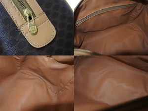 CELINE セリーヌ ハンドバッグ ボストンバッグ マカダム柄 ベージュ ブラウン PVC レザー ゴールド金具 美品 中古 4c070214