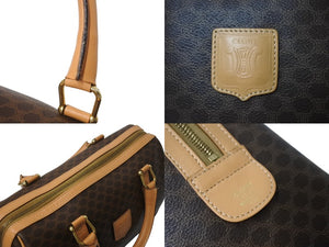 CELINE セリーヌ ハンドバッグ ボストンバッグ マカダム柄 ベージュ ブラウン PVC レザー ゴールド金具 美品 中古 4c070214