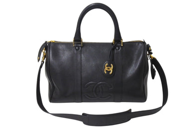 極美品 CHANEL シャネル ボストンバッグ キャビアスキン 4番台 ゴールド金具 2WAY ココマーク 中古 4c070215