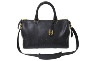 極美品 CHANEL シャネル ボストンバッグ キャビアスキン 4番台 ゴールド金具 2WAY ココマーク 中古 4c070215