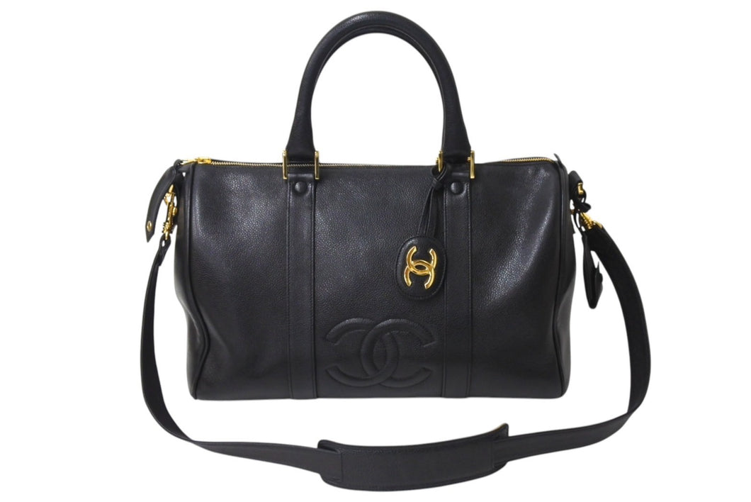 極美品 CHANEL シャネル ボストンバッグ キャビアスキン 4番台 ゴールド金具 2WAY ココマーク 中古 4c070215
