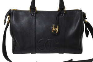 極美品 CHANEL シャネル ボストンバッグ キャビアスキン 4番台 ゴールド金具 2WAY ココマーク 中古 4c070215