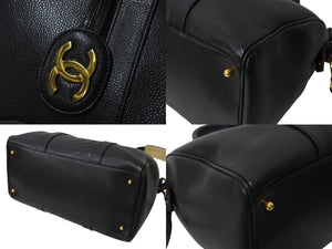 極美品 CHANEL シャネル ボストンバッグ キャビアスキン 4番台 ゴールド金具 2WAY ココマーク 中古 4c070215
