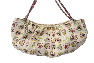 CHANEL シャネル バレンタイン限定 チェーンハンドバッグ 総柄 10番台 フランス製 コットン レザー ピンク シルバー 美品 中古 4c070218