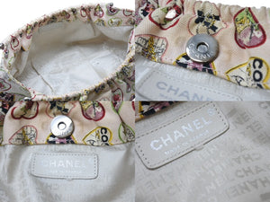 CHANEL シャネル バレンタイン限定 チェーンハンドバッグ 総柄 10番台 フランス製 コットン レザー ピンク シルバー 美品 中古 4c070218
