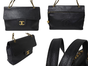 CHANEL シャネル デカココ チェーントートバッグ 3番台 イタリア製 キャビアスキン ブラック ゴールド金具 美品 中古 4c070219