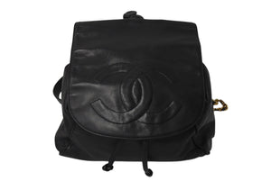 CHANEL シャネル デカココマーク リュック 巾着ショルダーバッグ 3番台 イタリア製 ラムスキン ブラック ゴールド金具 美品 中古 4c070222