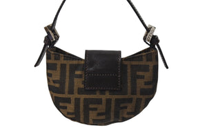 極美品 FENDI フェンディ ズッカ ミニポーチ ワンショルダーバッグ型 イタリア製 キャンバス レザー ブラウン シルバー金具 中古 4c070233 