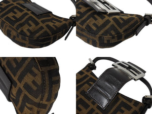極美品 FENDI フェンディ ズッカ ミニポーチ ワンショルダーバッグ型 イタリア製 キャンバス レザー ブラウン シルバー金具 中古 4c070233 