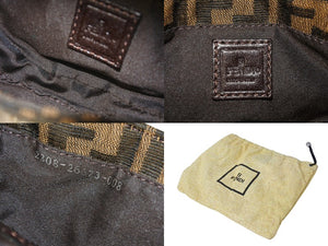 極美品 FENDI フェンディ ズッカ ミニポーチ ワンショルダーバッグ型 イタリア製 キャンバス レザー ブラウン シルバー金具 中古 4c070233 