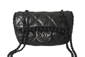 極美品 CHANEL シャネル ミニチェーンショルダーバッグ ココマーク SS 2010 14番台 ラムスキン グレー ガンメタ金具 中古 4c070240