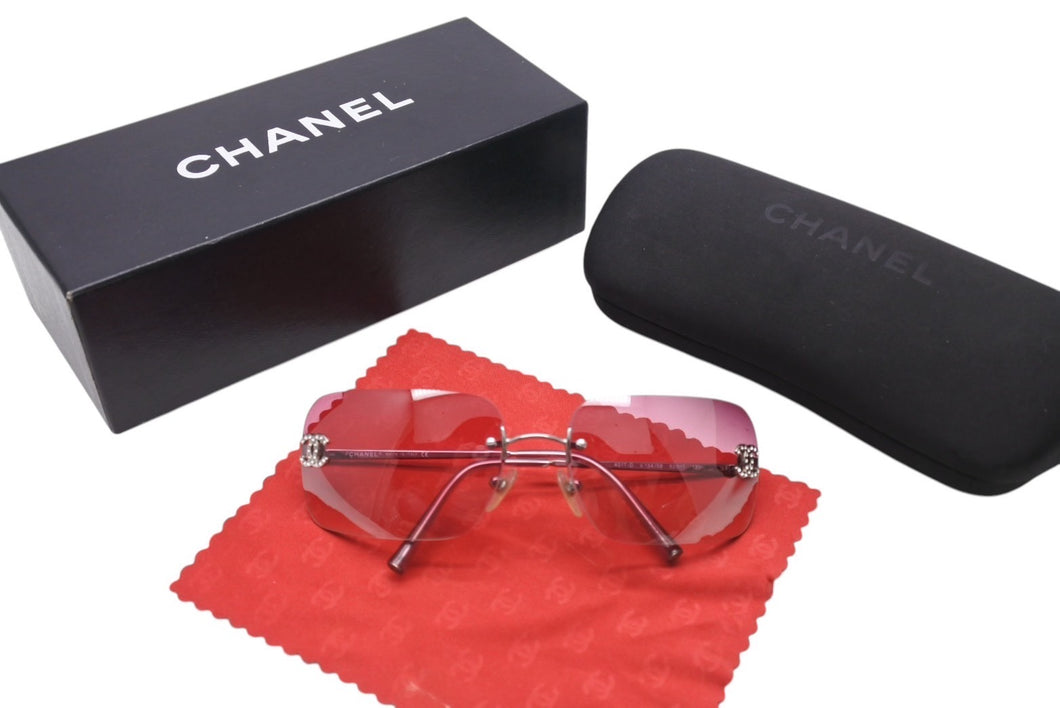 CHANEL シャネル リムレス サングラス 4017-D c.124/58 サイズ62□17 120 ココマーク ラインストーン ピンク グラデーション 美品 中古 4c070244