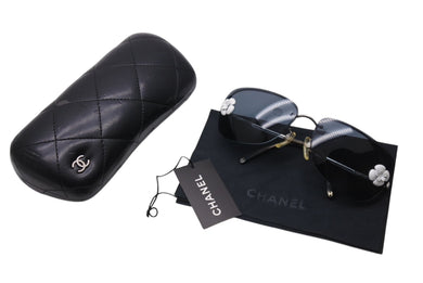 CHANEL シャネル リムレス サングラス メガネ カメリア 4135 イタリア製 メタル シルバー サイズ62□15 120 美品 中古 4c070246