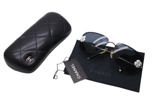 CHANEL シャネル リムレス サングラス メガネ カメリア 4135 イタリア製 メタル シルバー サイズ62□15 120 美品 中古 4c070246