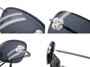 CHANEL シャネル リムレス サングラス メガネ カメリア 4135 イタリア製 メタル シルバー サイズ62□15 120 美品 中古 4c070246