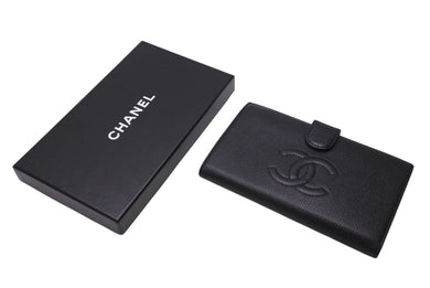 CHANEL シャネル ココマーク 二つ折り長財布 がま口 フランス製 キャビアスキン ブラック ゴールド金具 美品 中古 4c070251