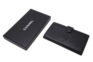 CHANEL シャネル ココマーク 二つ折り長財布 がま口 フランス製 キャビアスキン ブラック ゴールド金具 美品 中古 4c070251