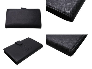 CHANEL シャネル ココマーク 二つ折り長財布 がま口 フランス製 キャビアスキン ブラック ゴールド金具 美品 中古 4c070251