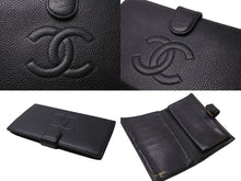 Load image into Gallery viewer, CHANEL シャネル ココマーク 二つ折り長財布 がま口 フランス製 キャビアスキン ブラック ゴールド金具 美品 中古 4c070251