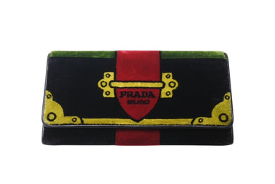 PRADA プラダ カイエ ベルベット 二つ折り長財布 ロングウォレット VELLTO RICAMO ベロア マルチカラー 美品 中古 4c070252