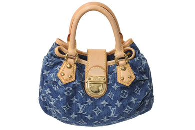 極美品 LOUIS VUITTON ルイヴィトン モノグラムデニム プリ―ティ ハンドバッグ ブルー ゴールド金具 M95020 中古 4c070257