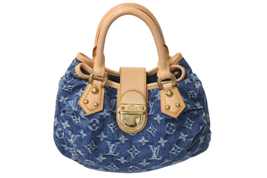 極美品 LOUIS VUITTON ルイヴィトン モノグラムデニム プリ―ティ ハンドバッグ ブルー ゴールド金具 M95020 中古 4c070257