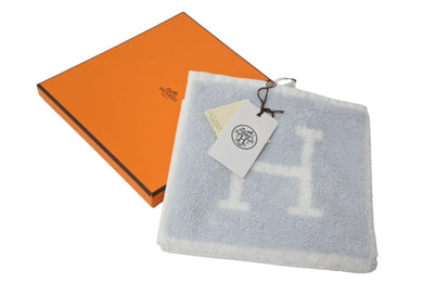 新品未使用 HERMES エルメス アヴァロン ハンドタオル フランス製 コットン ブルー ホワイト 中古 4c070280